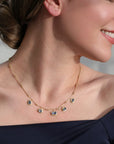 22K & 18K and Five Multi Shaped Blue Sapphire Segmented Bar Chain Necklace