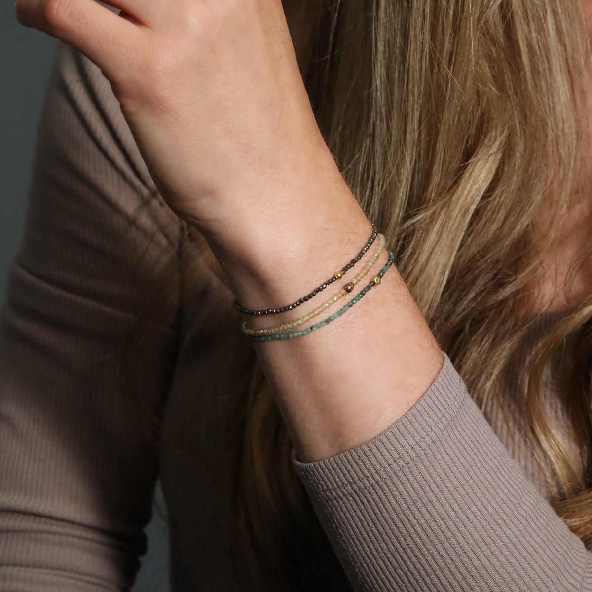 Faceted Zircon Bracelet with Single Grey Diamond Bead