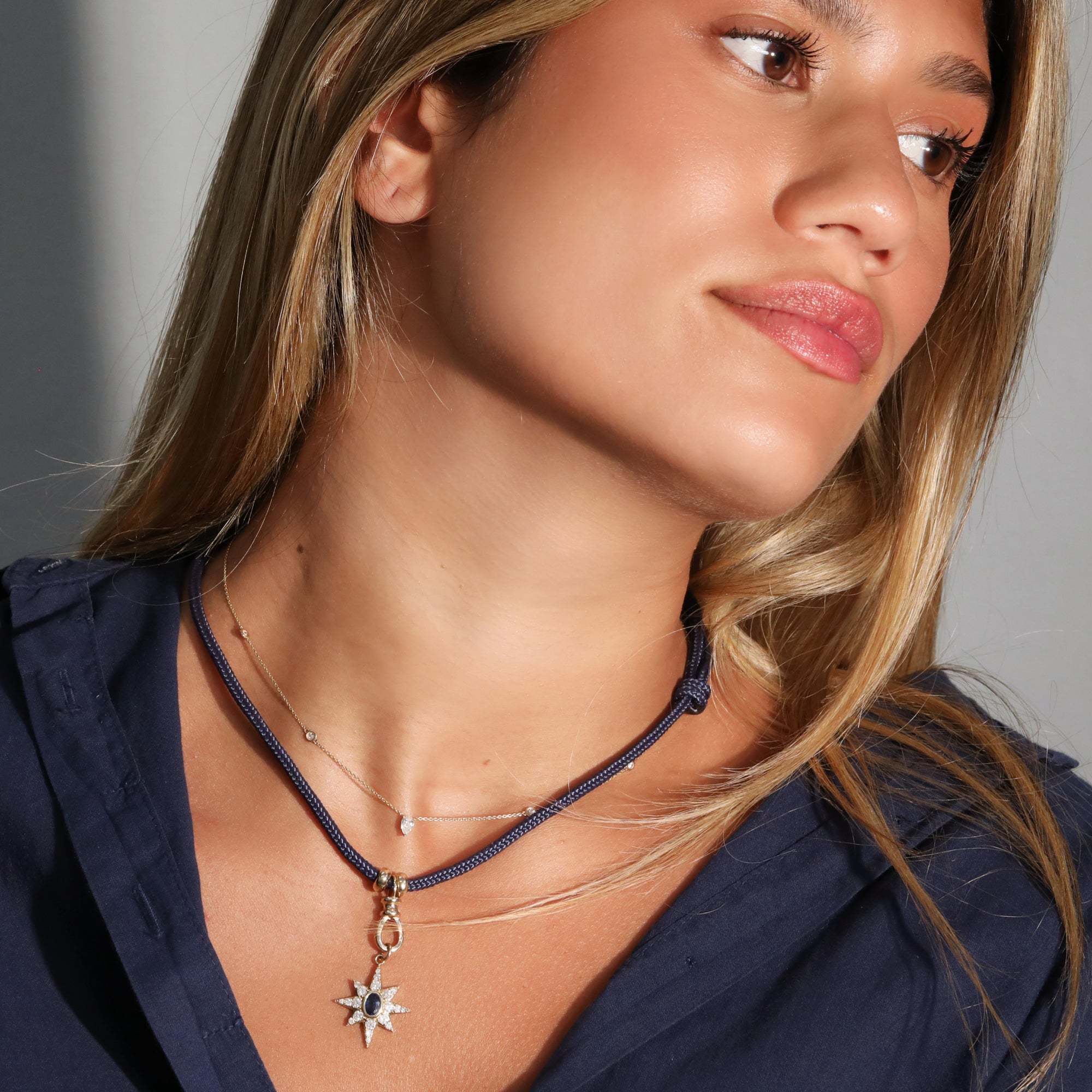Indigo Paracord Necklace with 10K Swivel &amp; Beads