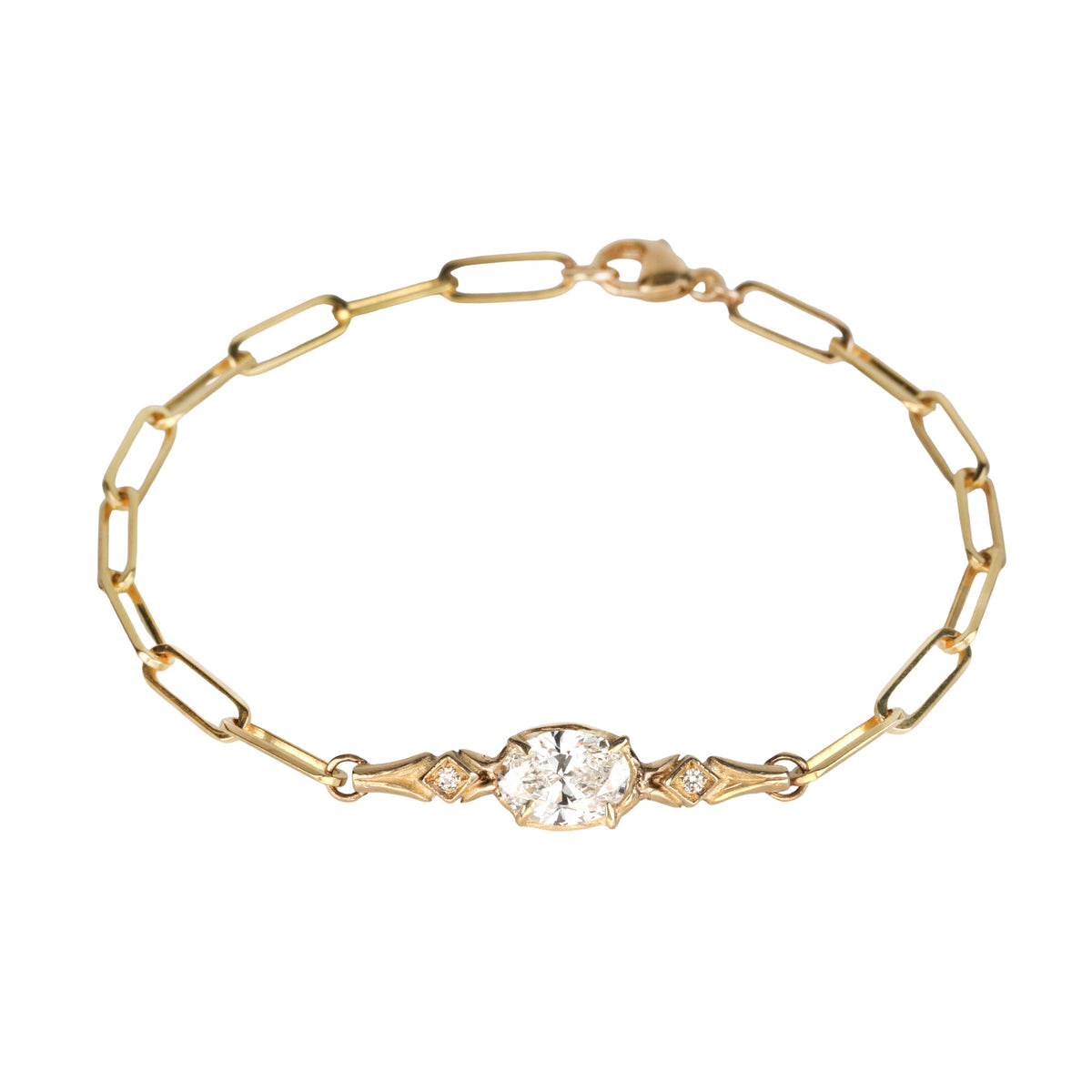 14K Prong-Set Lab Grown Oval Diamond Paperclip "Branch" Bracelet