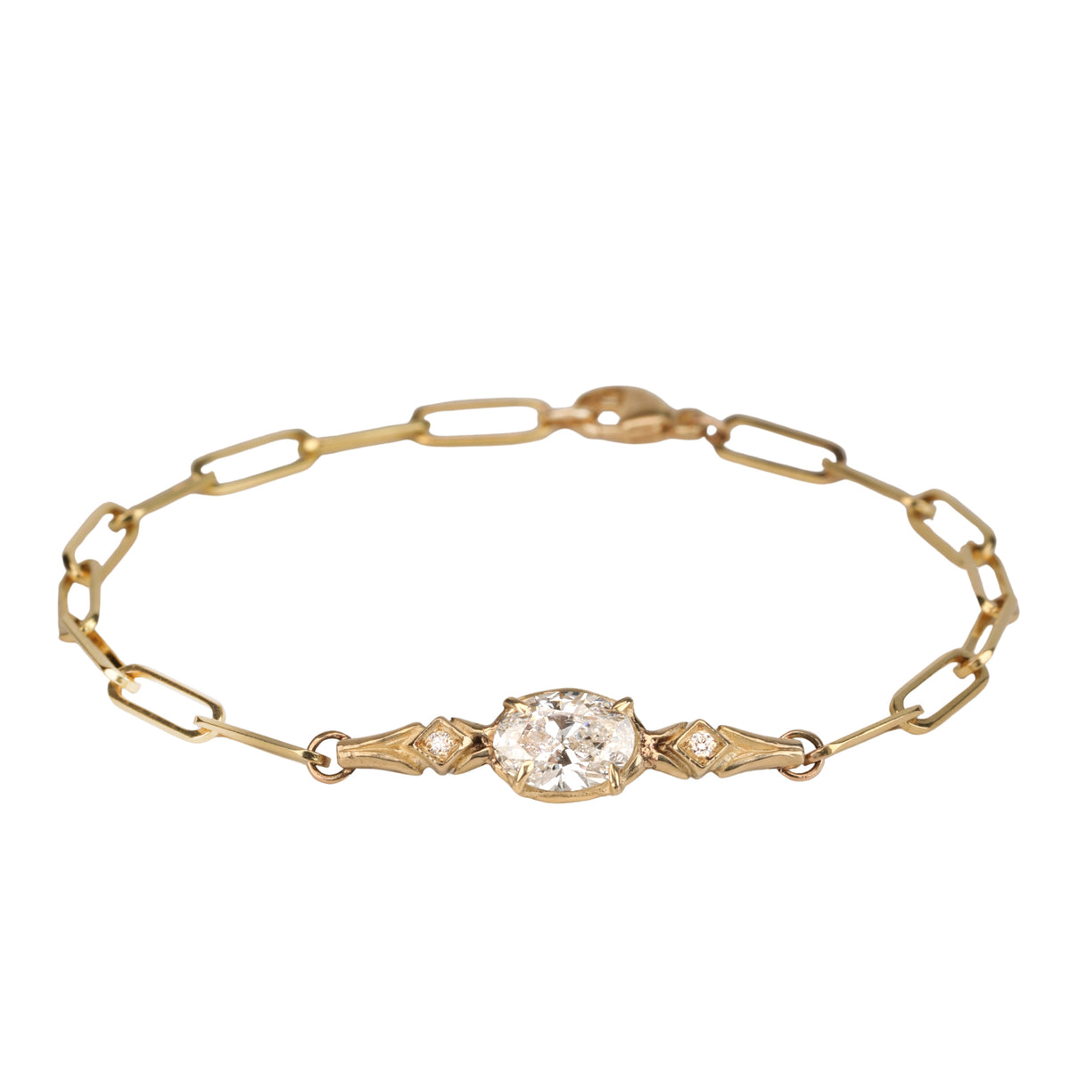 14K Prong-Set Lab Grown Oval Diamond Paperclip "Branch" Bracelet
