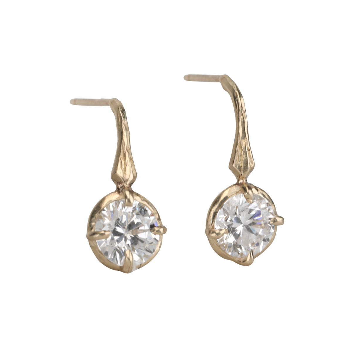 14K Gold &amp; Lab Grown Round Brilliant Cut Diamond "Branch" Earrings