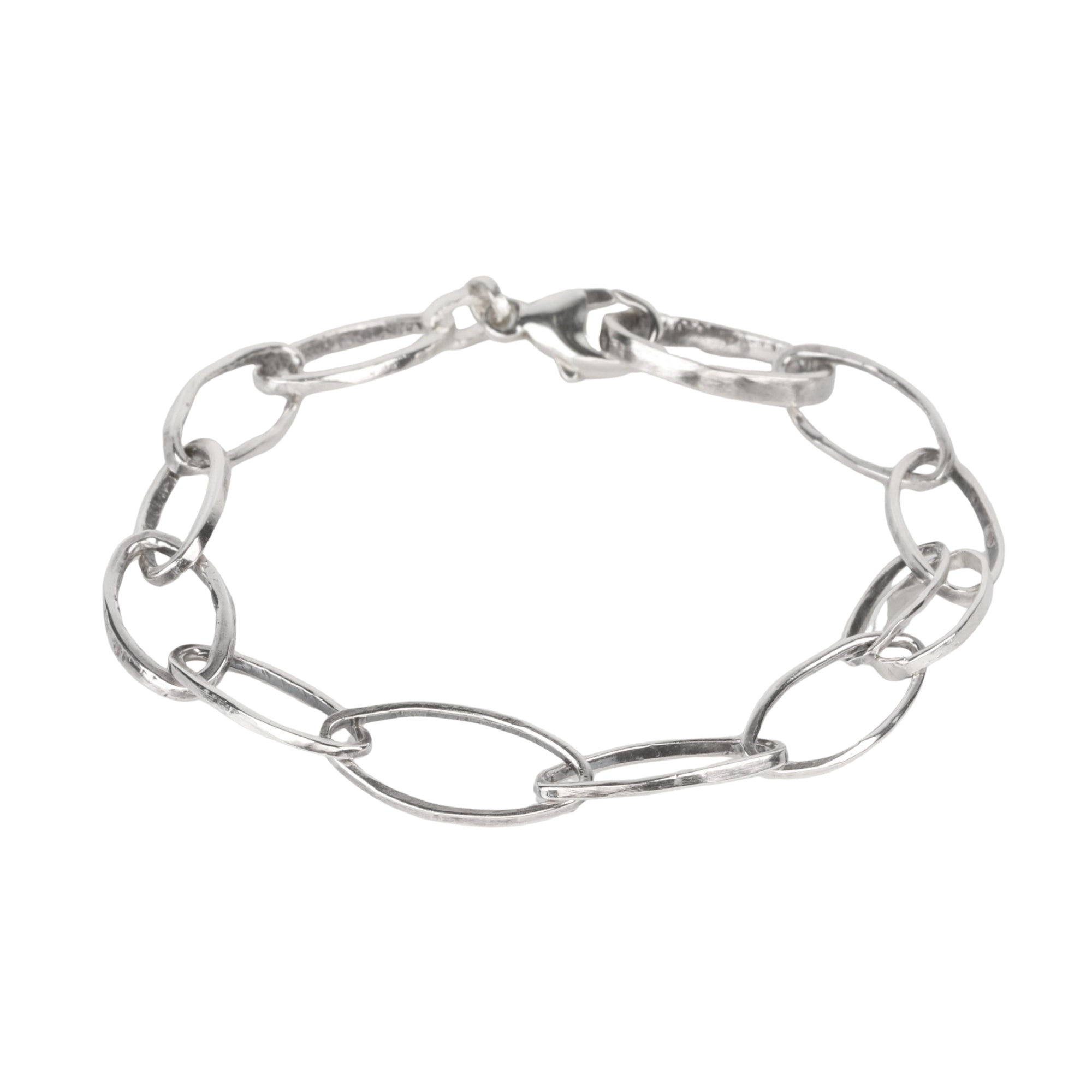 "Lottie" Sterling Silver Handmade Hammered Oval Link Bracelet