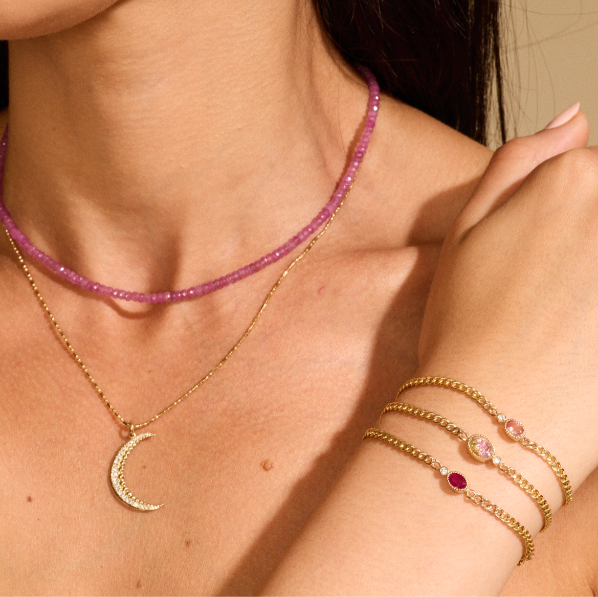 Faceted Skinny Pink Sapphire Beaded Necklace