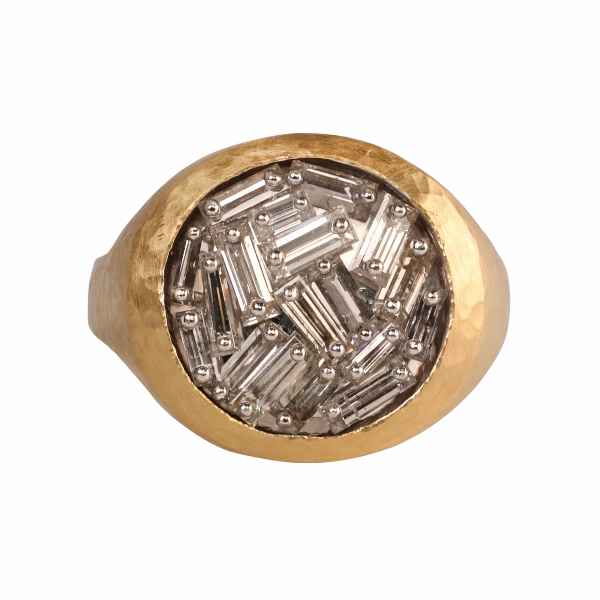 18K Gold &amp; Platinum Pin-Set Baguette Diamond RIng