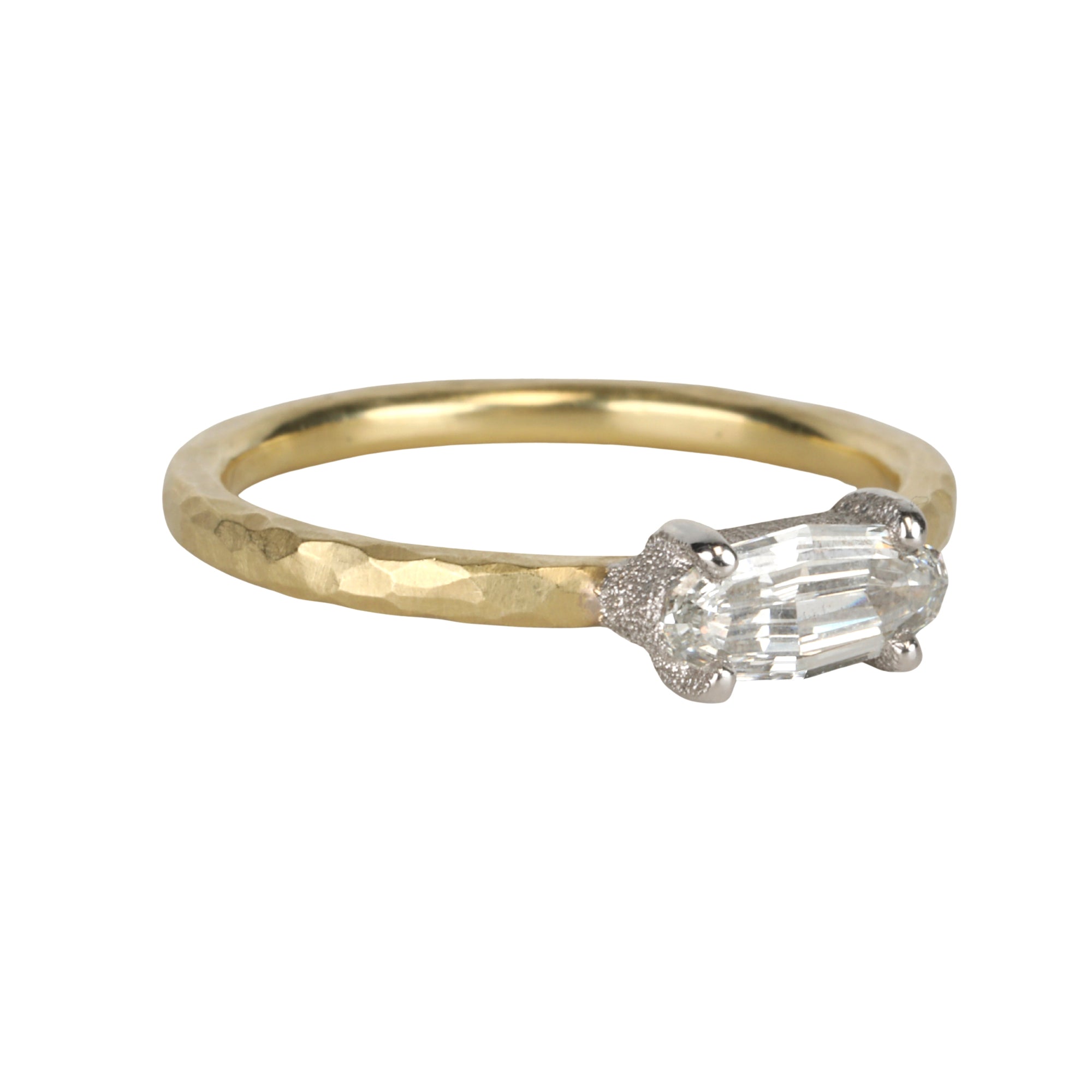 18K &amp; Platinum Horizontal Step-Cut "Moval" Diamond Ring