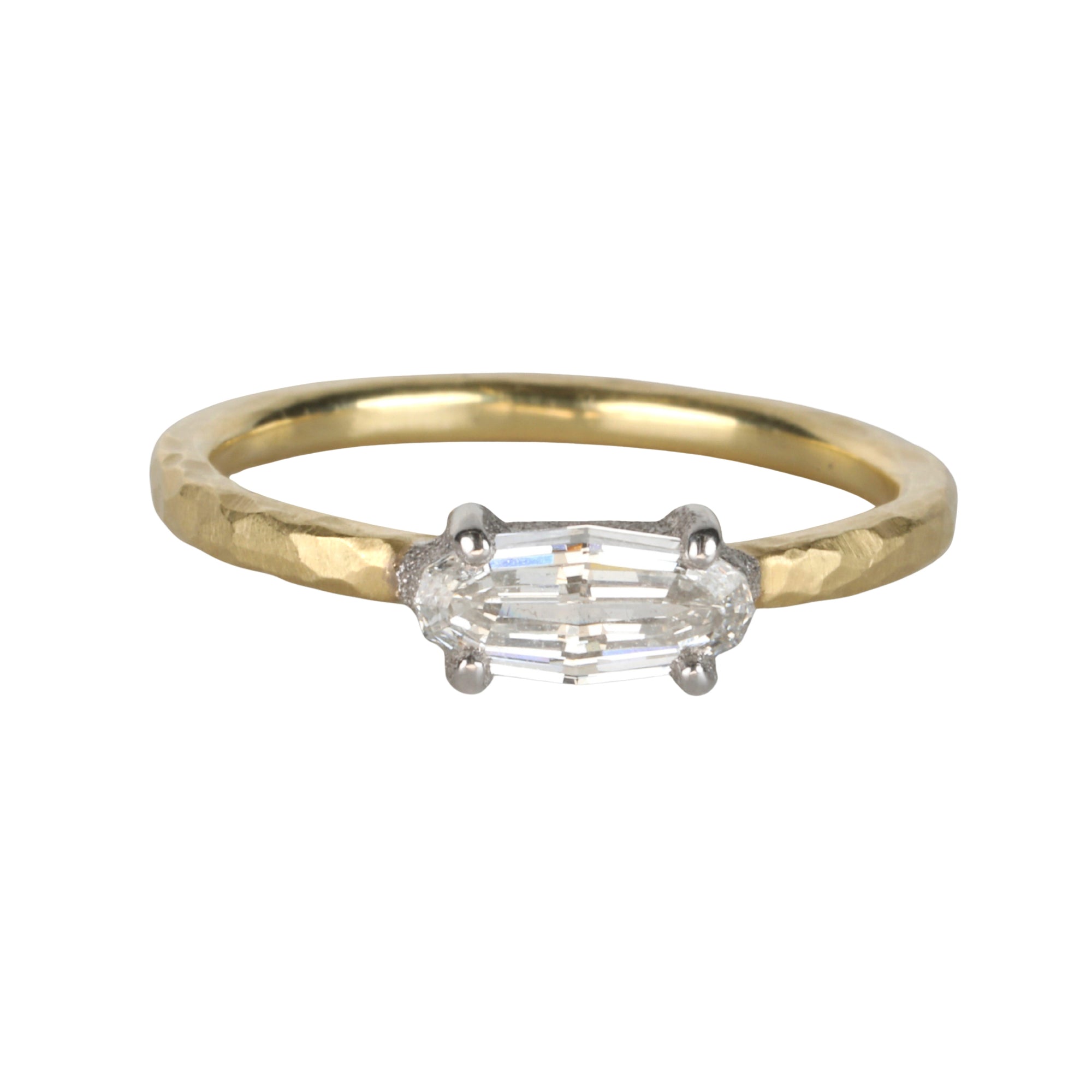 18K &amp; Platinum Horizontal Step-Cut "Moval" Diamond Ring