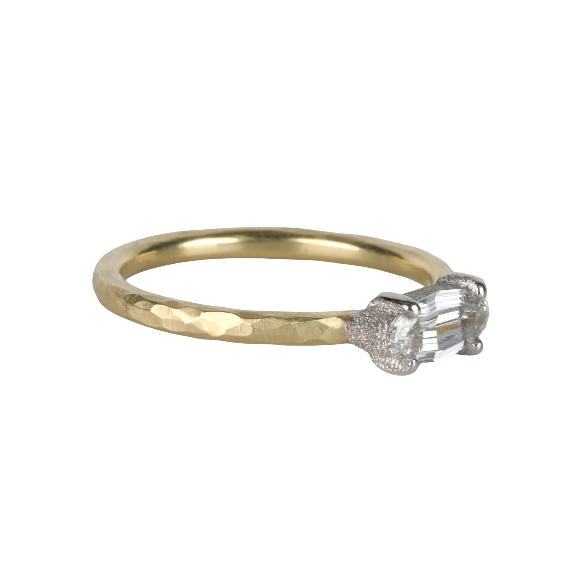 18K &amp; Platinum Horizontal Step-Cut "Moval" Diamond Ring