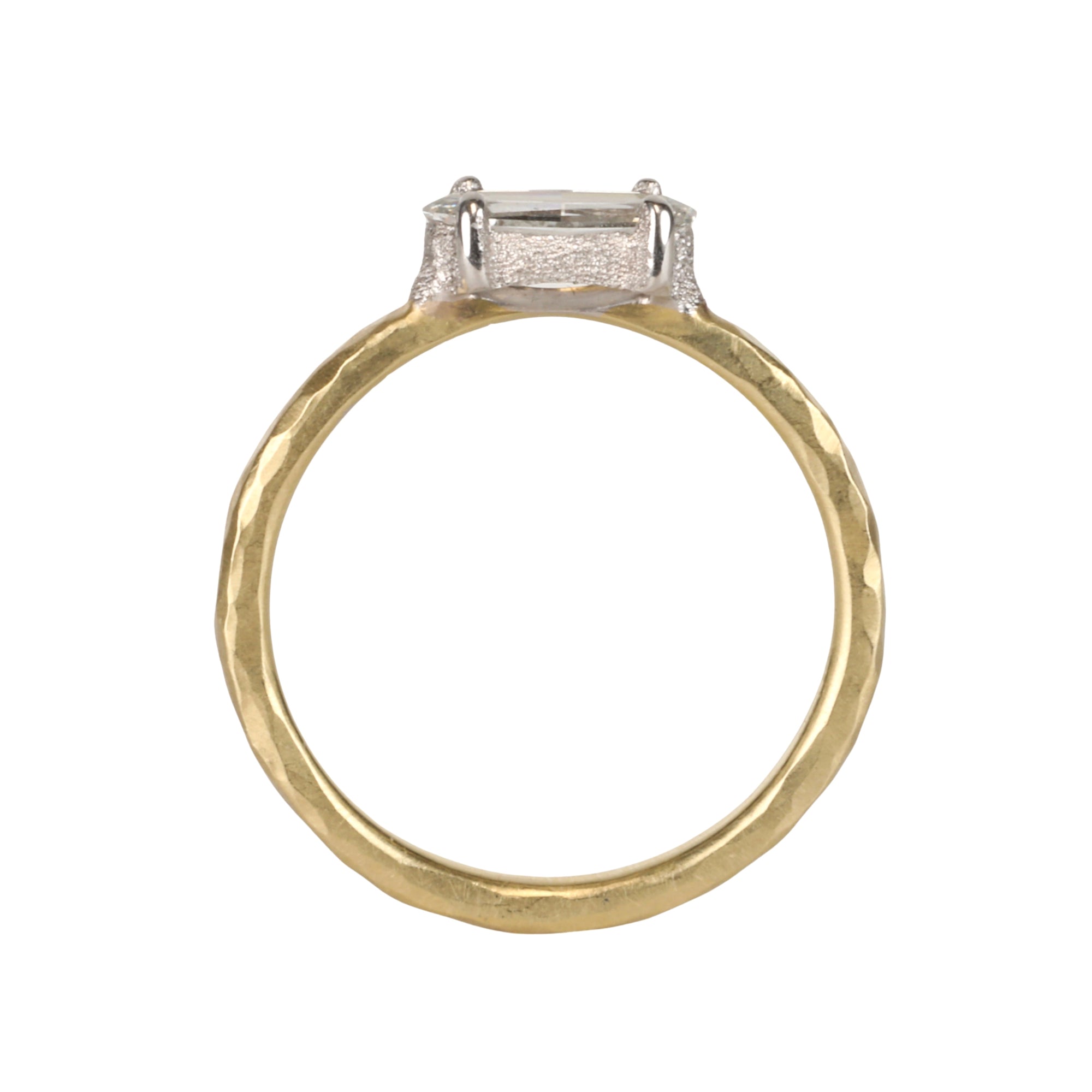 18K &amp; Platinum Horizontal Step-Cut "Moval" Diamond Ring