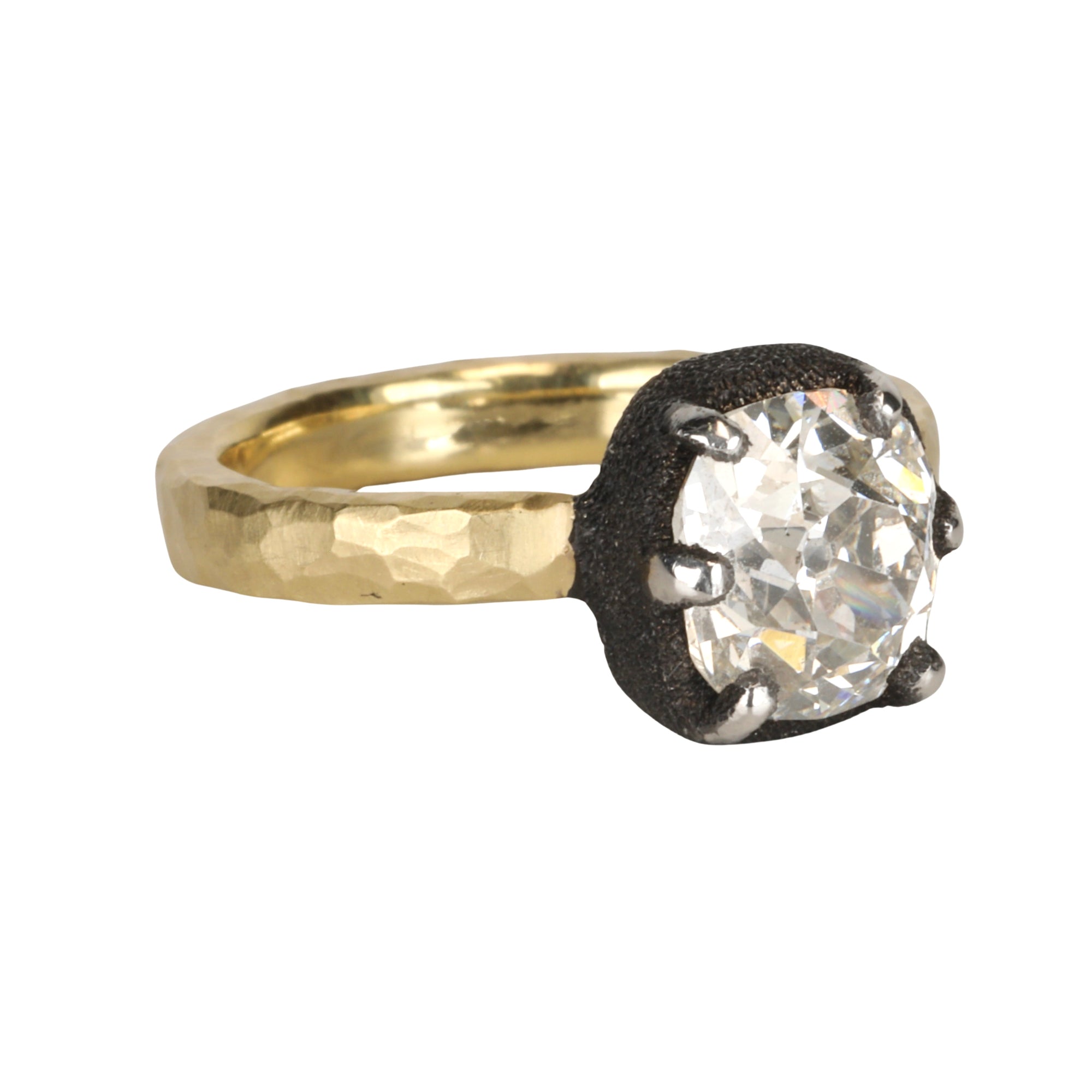 18K &amp; Blackened Platinum 6-Prong 2.58ct Old Euro Cushion Diamond Ring