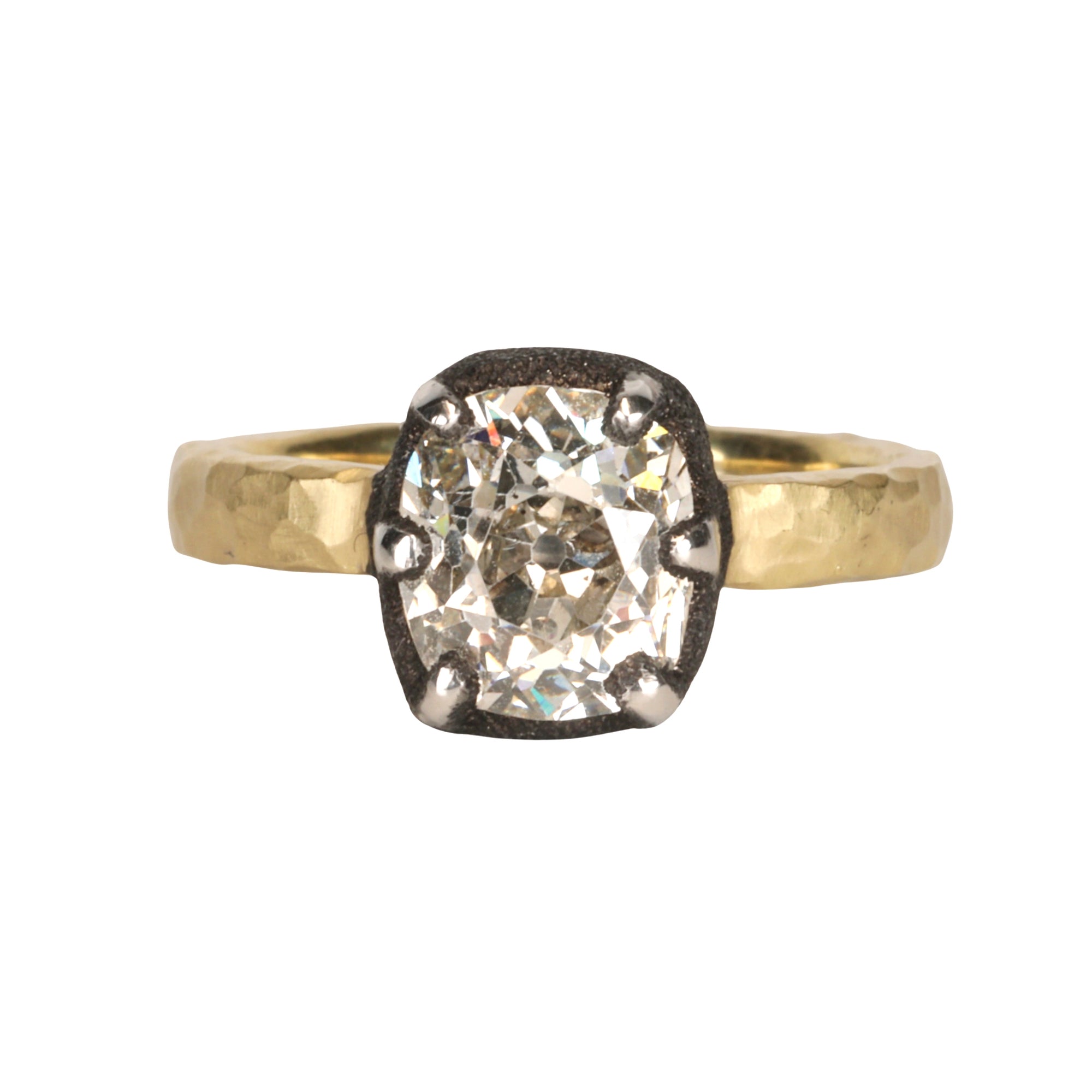18K &amp; Blackened Platinum 6-Prong 2.58ct Old Euro Cushion Diamond Ring