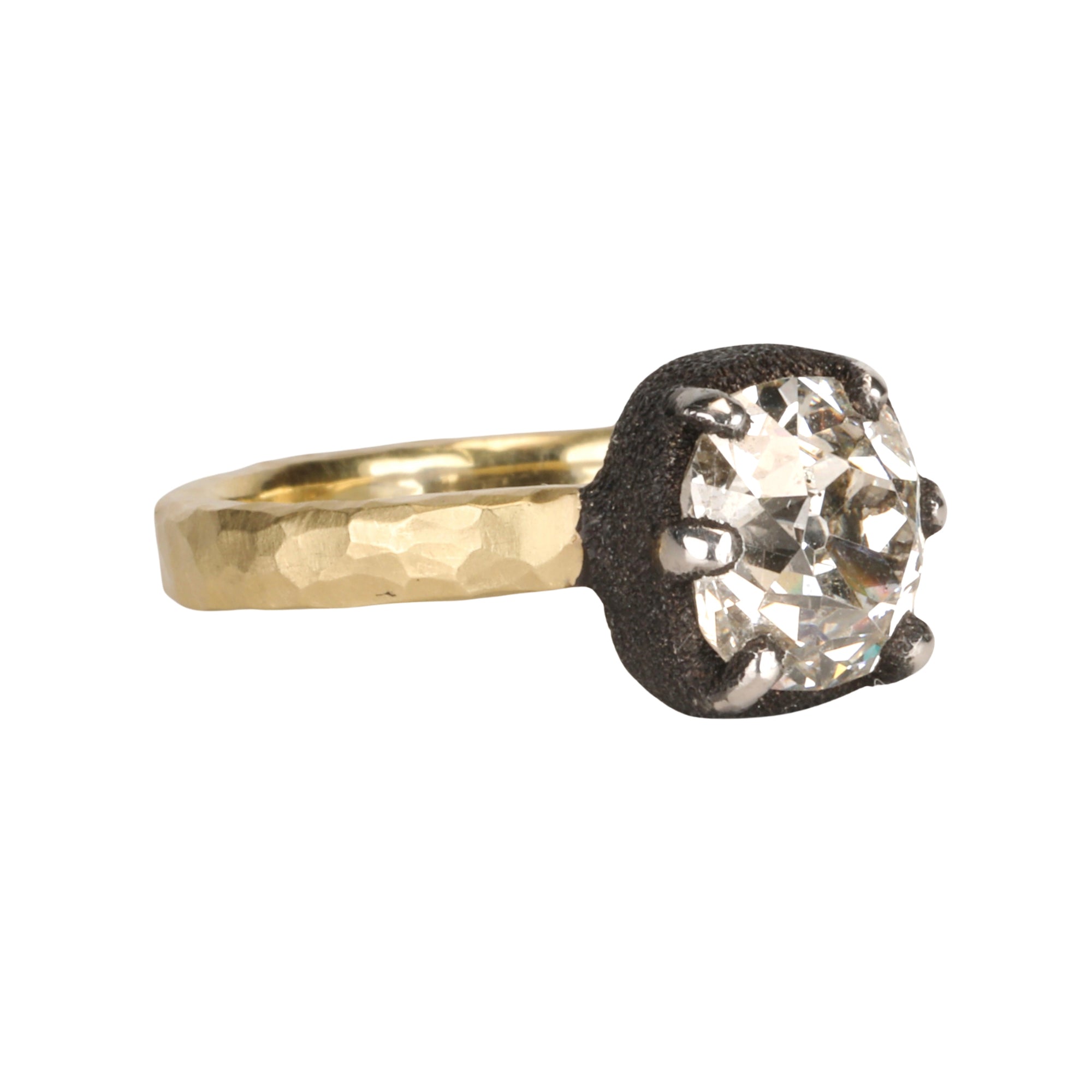 18K &amp; Blackened Platinum 6-Prong 2.58ct Old Euro Cushion Diamond Ring