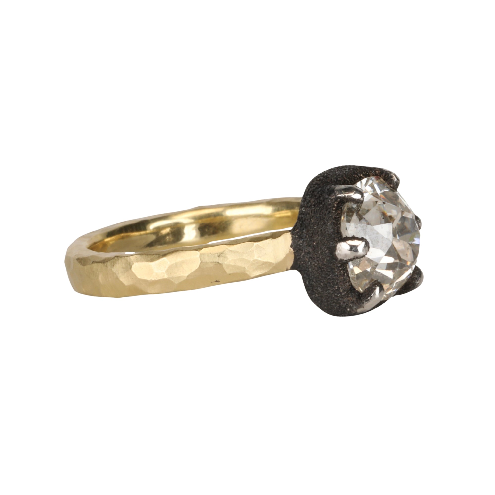 18K &amp; Blackened Platinum 6-Prong 2.58ct Old Euro Cushion Diamond Ring