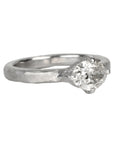 Platinum Prong-Set Horizontal Oval Diamond Ring with Hammered Texture