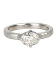 Platinum Prong-Set Horizontal Oval Diamond Ring with Hammered Texture