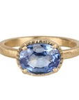 18K Gold Prong-Set East-West Oval Blue Sapphire Ring