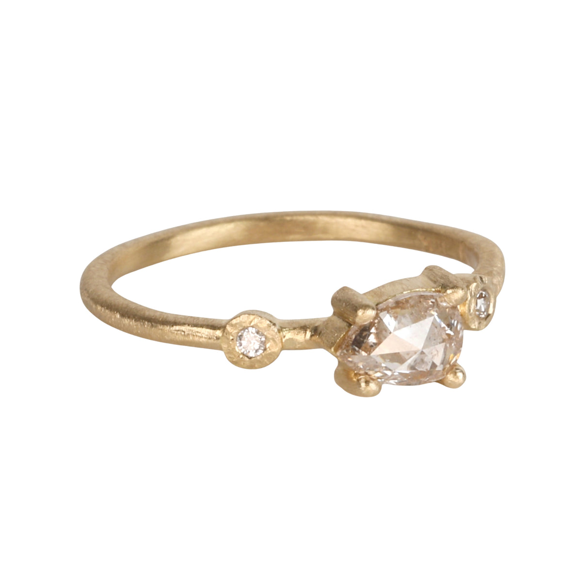 18K &amp; Sideways Pear-Shaped Rosecut Icy Grey Diamond Ring with Diamond Shoulder Details
