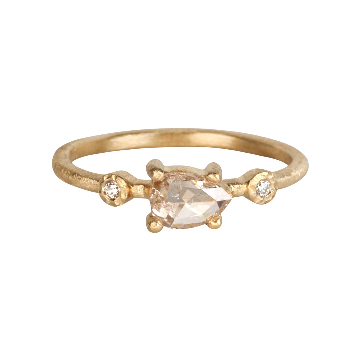 18K &amp; Sideways Pear-Shaped Rosecut Icy Grey Diamond Ring with Diamond Shoulder Details