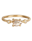 18K & Sideways Pear-Shaped Rosecut Icy Grey Diamond Ring with Diamond Shoulder Details