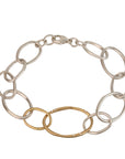 Sterling Silver & 18K Large Oval Link Chain "Dew" Bracelet with Diamond Details