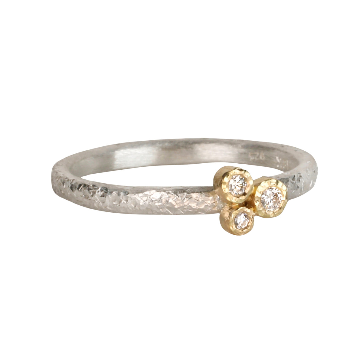 Sterling Silver &amp; 18K Bezel-Set Diamond "Triplet" Ring