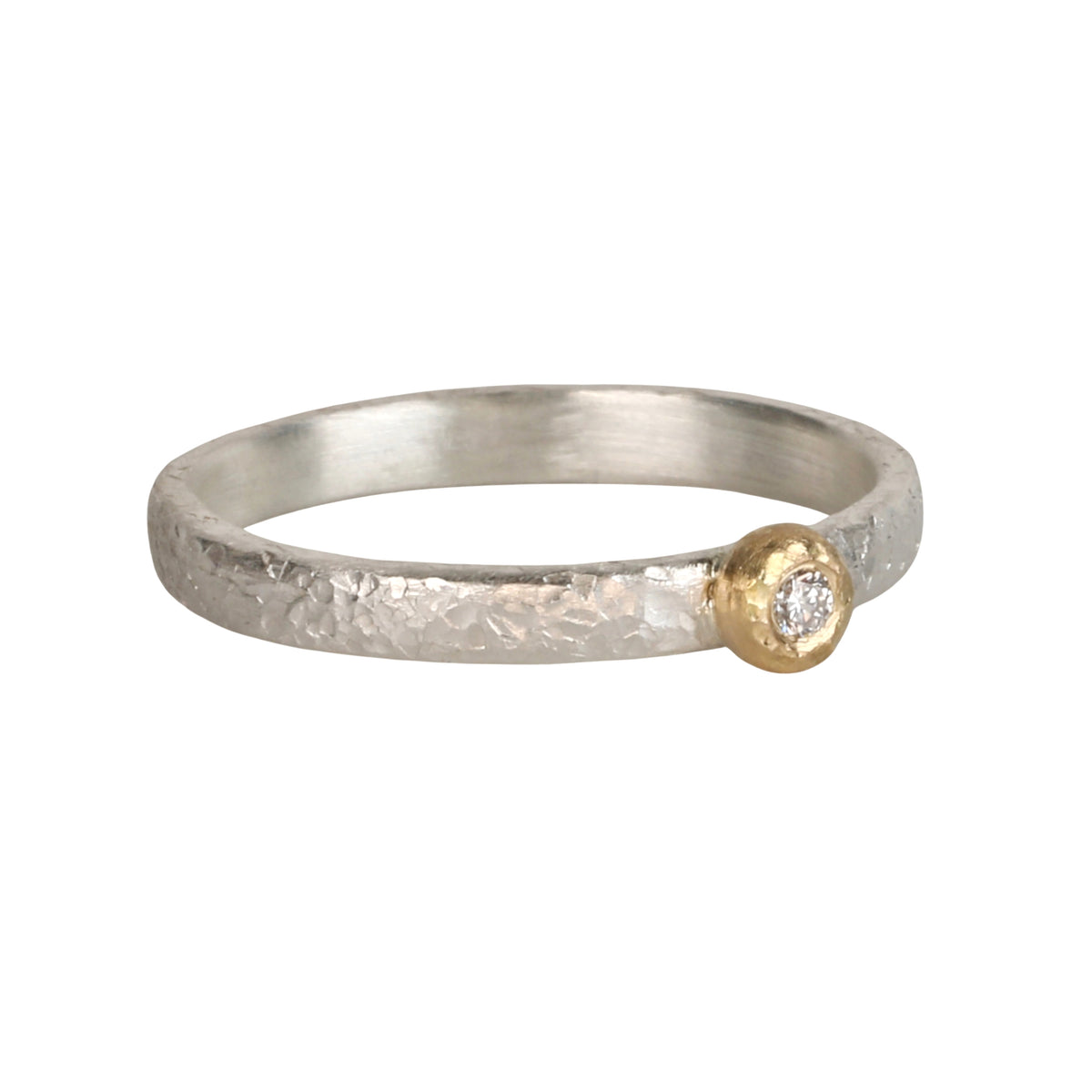 Sterling Silver &amp; 18K Bezel-Set Diamond Textured Ring