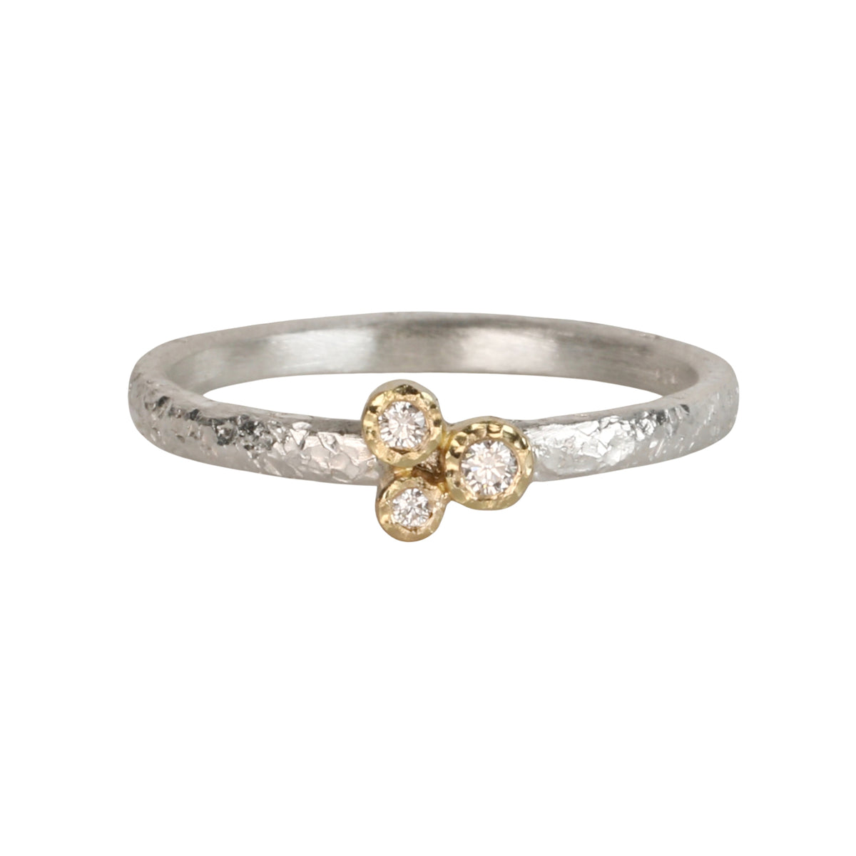 Sterling Silver &amp; 18K Bezel-Set Diamond "Triplet" Ring