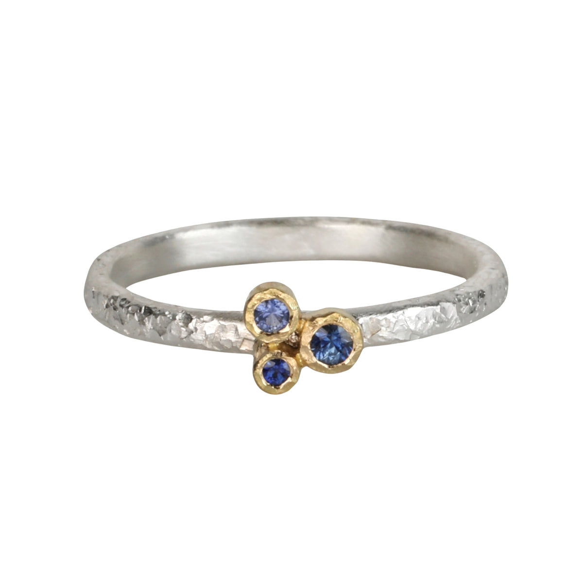 Sterling Silver &amp; 18K Bezel-Set Blue Sapphire "Triplet" Ring