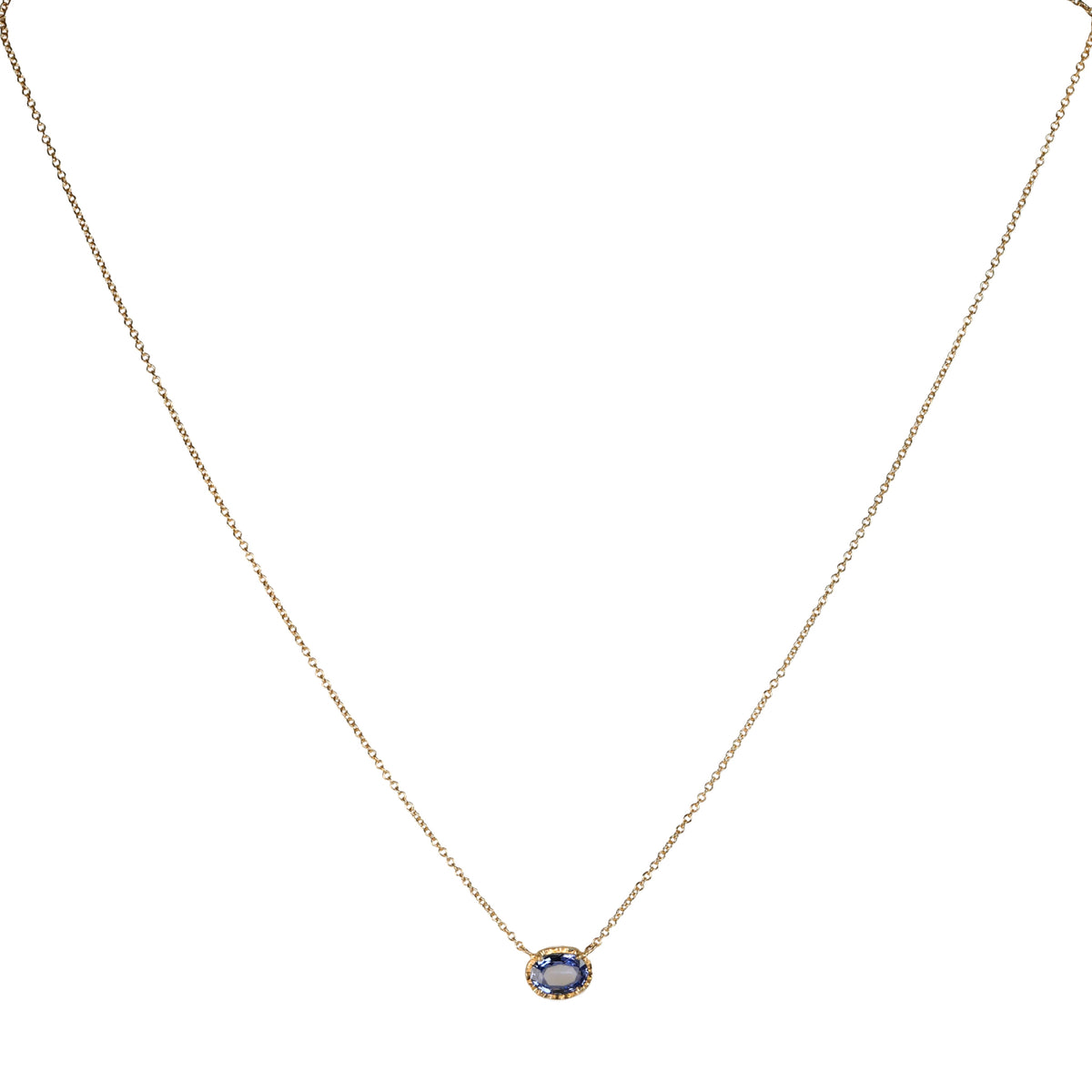 18K Fixed East-West Oval Blue Sapphire Pendant Necklace