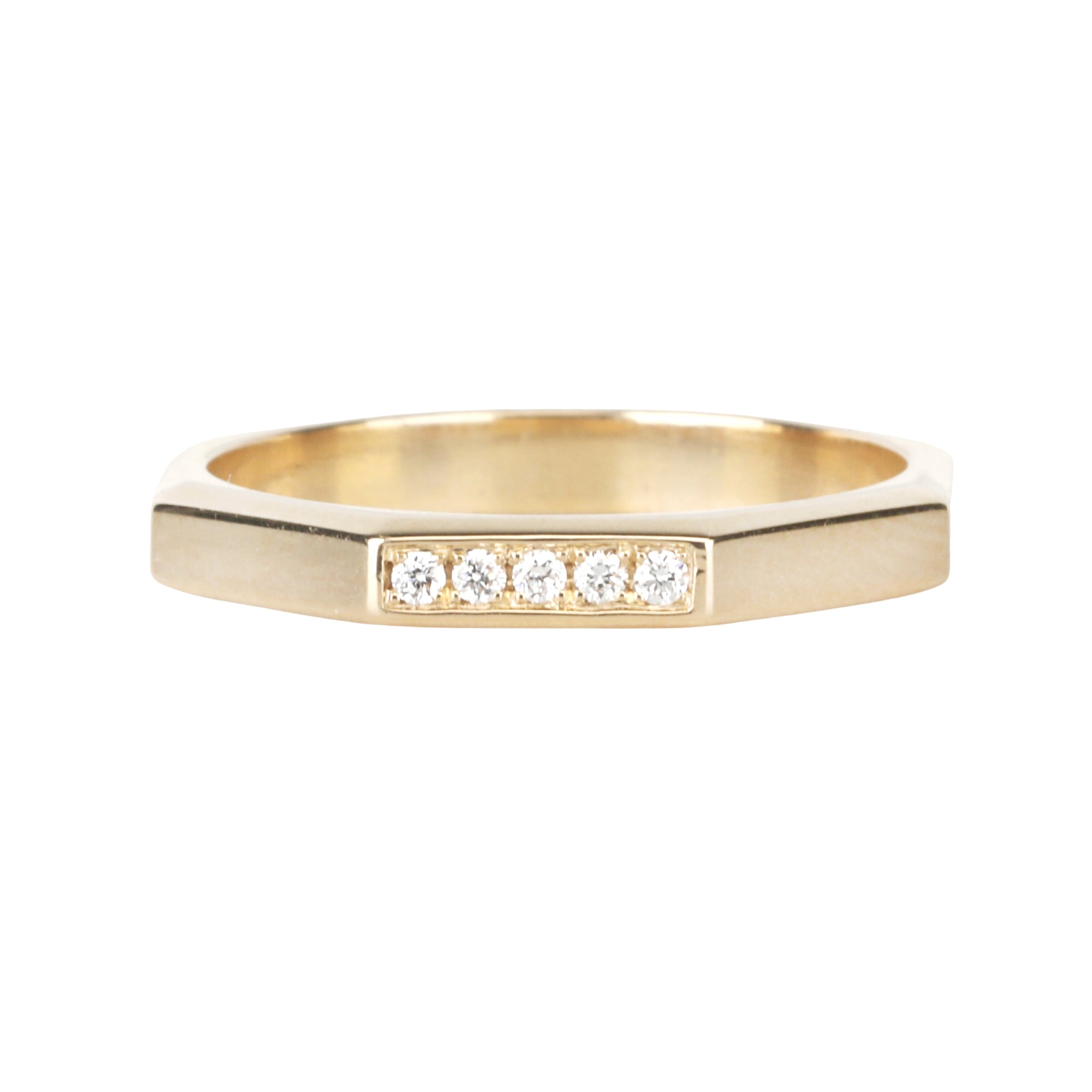 14K Gold Octagon Ring with Five Pave Diamonds