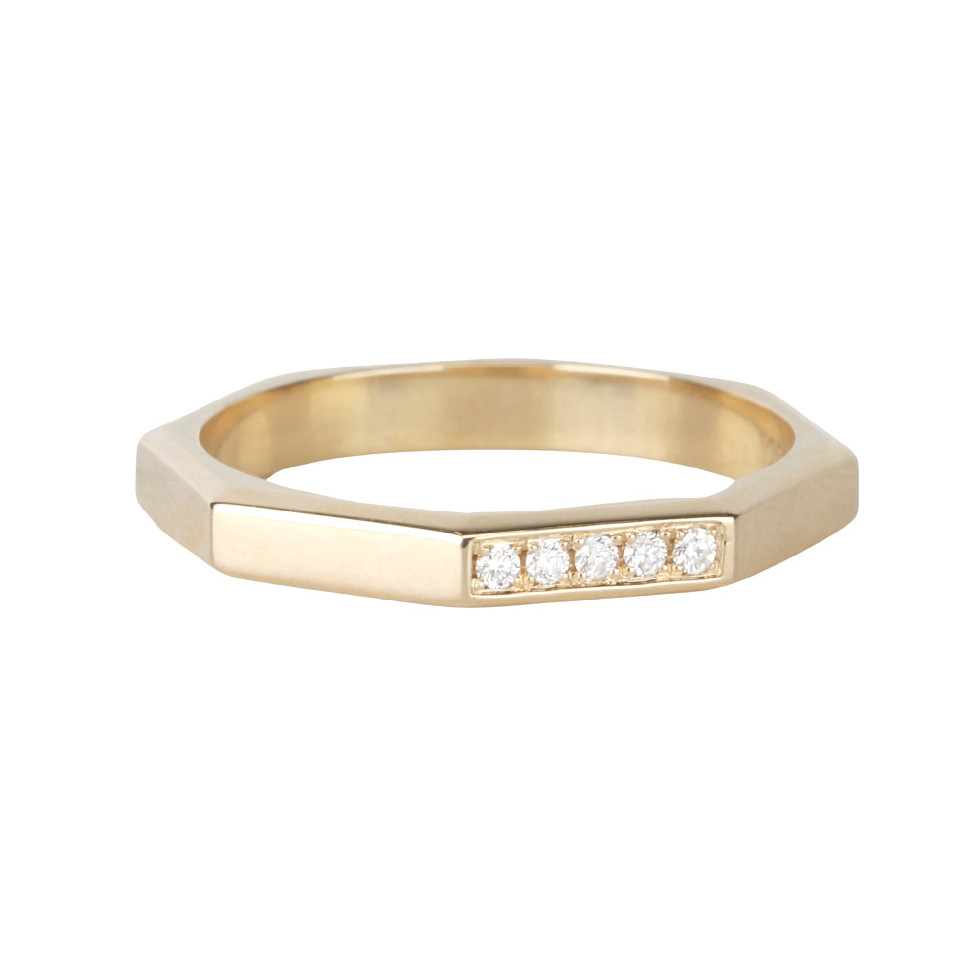 14K Gold Octagon Ring with Five Pave Diamonds