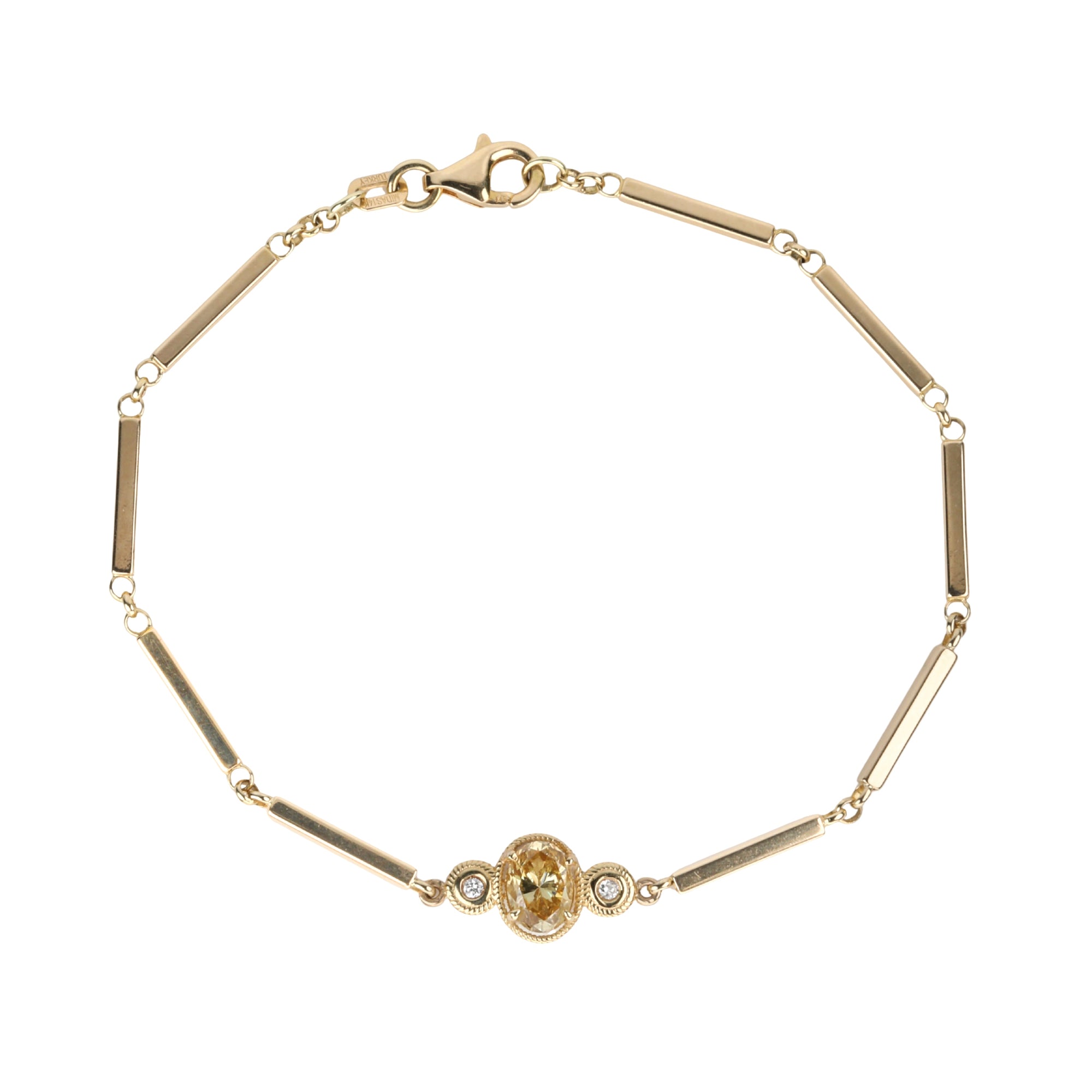 One Of A Kind 14K "Zosia" Chain Bracelet with Center Oval Cognac Diamond