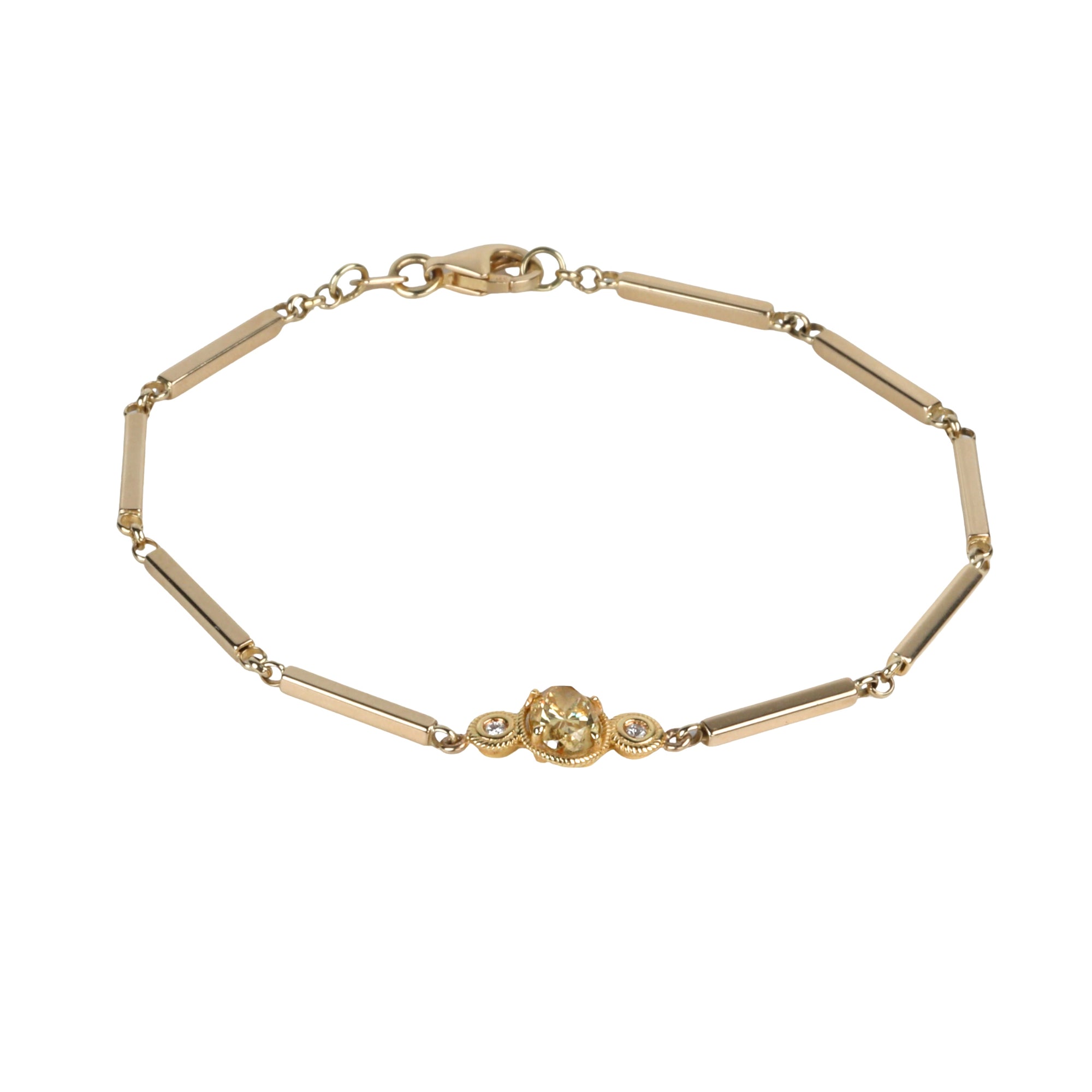 One Of A Kind 14K "Zosia" Chain Bracelet with Center Oval Cognac Diamond