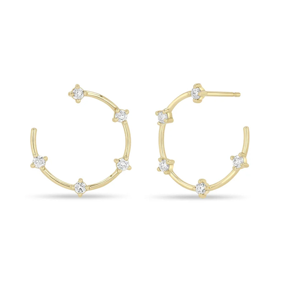 14K &amp; Five Diamond "Dash" Front-to-Back Circle Post Earrings