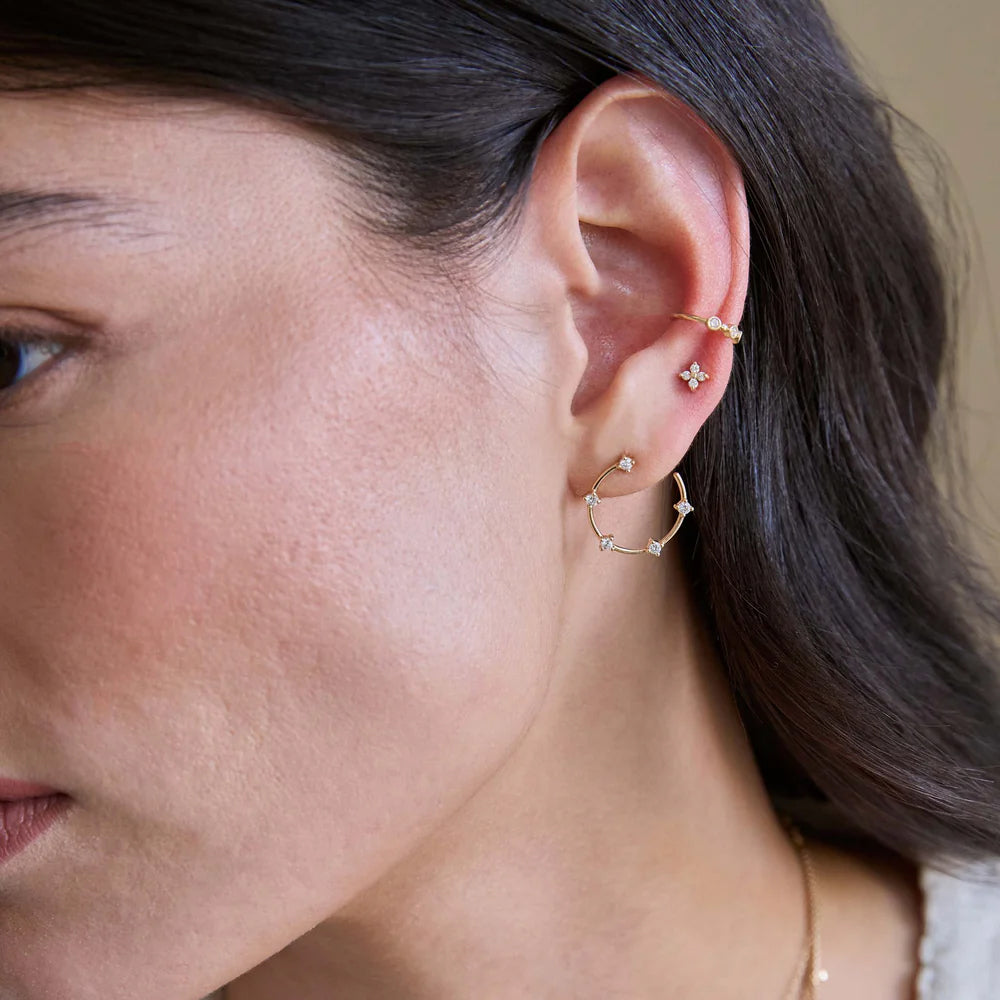 14K &amp; Five Diamond "Dash" Front-to-Back Circle Post Earrings