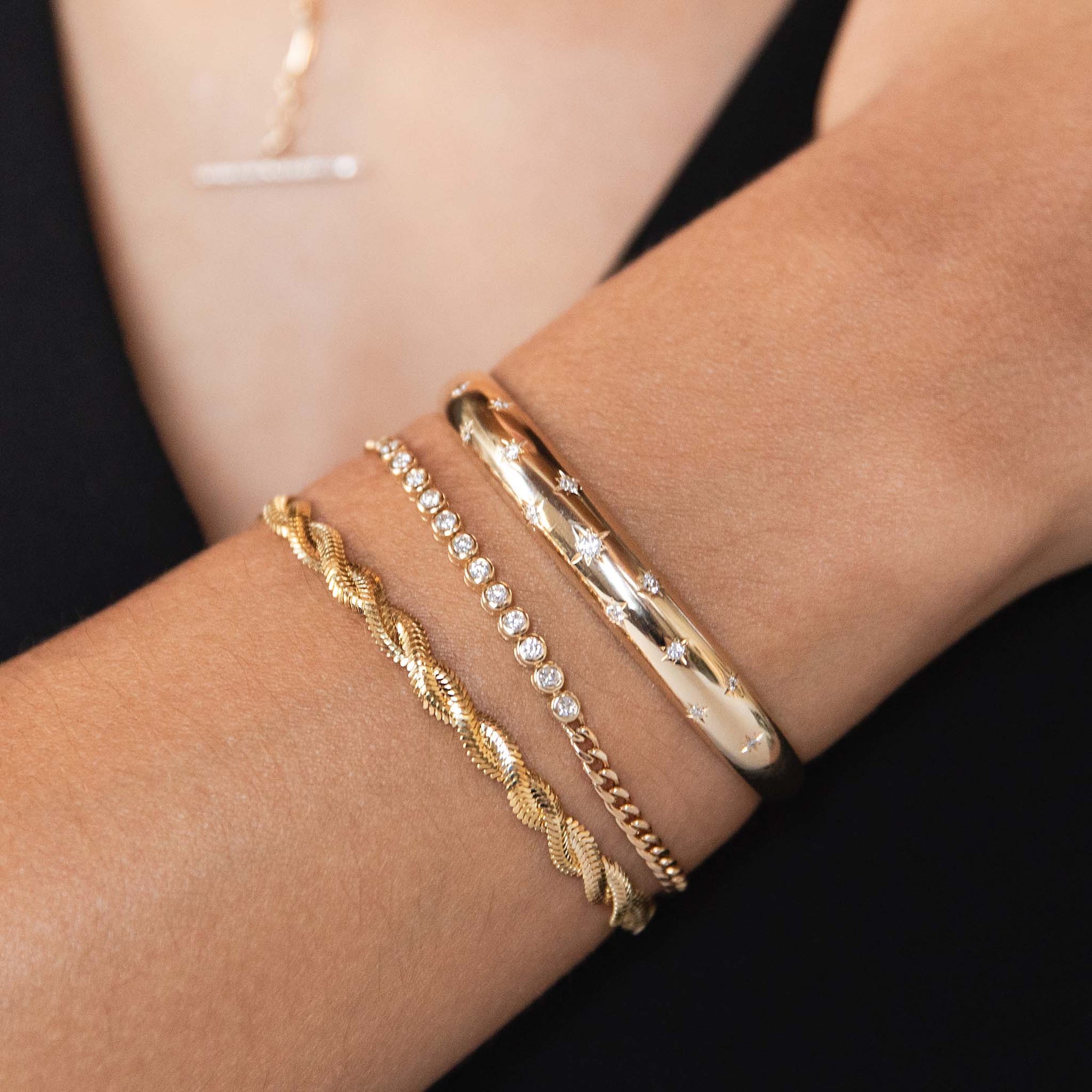 14K Small Curb Chain &amp; Bezel-Set Diamond "Tennis Station" Bracelet
