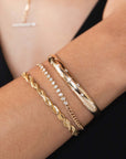 14K Small Curb Chain & Bezel-Set Diamond "Tennis Station" Bracelet