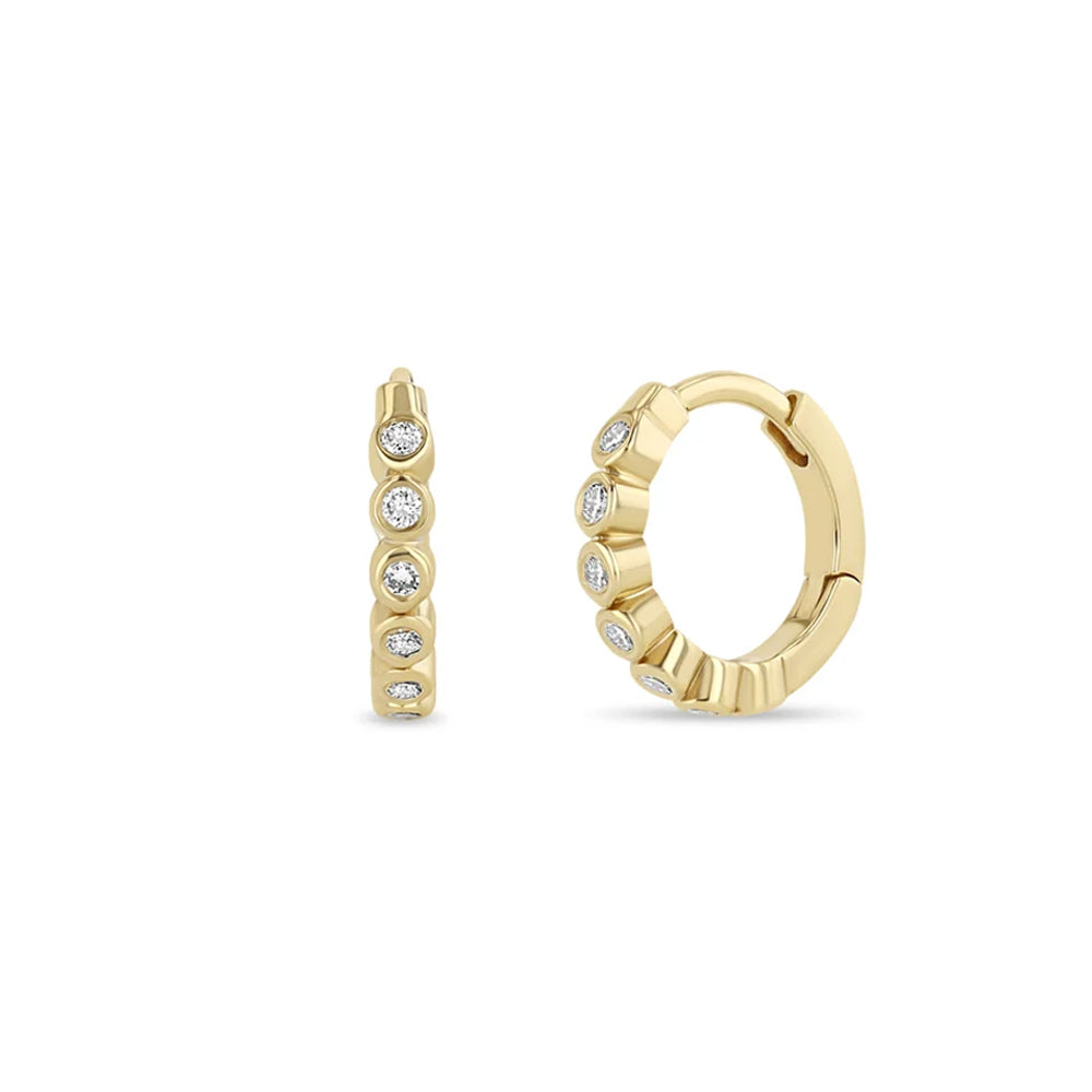14K Bezel-Set Diamond Hinged Huggie Hoops