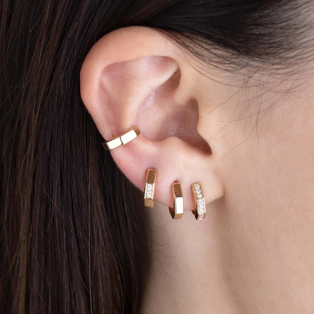 14 Karat Gold Octagon Hoop Earrings Featuring Pave Diamond C...