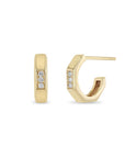 14 Karat Gold Octagon Hoop Earrings Featuring Pave Diamond C...