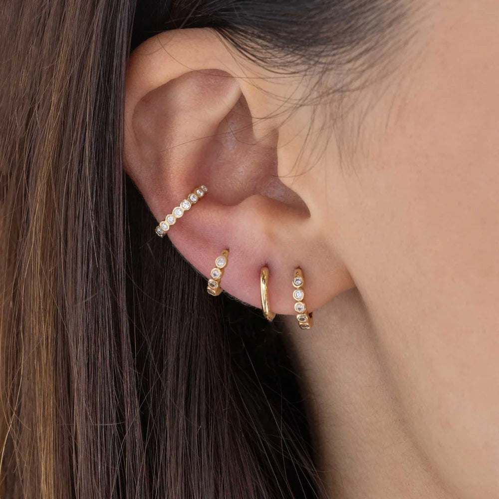 14K Bezel-Set Diamond Hinged Huggie Hoops