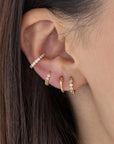 14K Bezel-Set Diamond Hinged Huggie Hoops