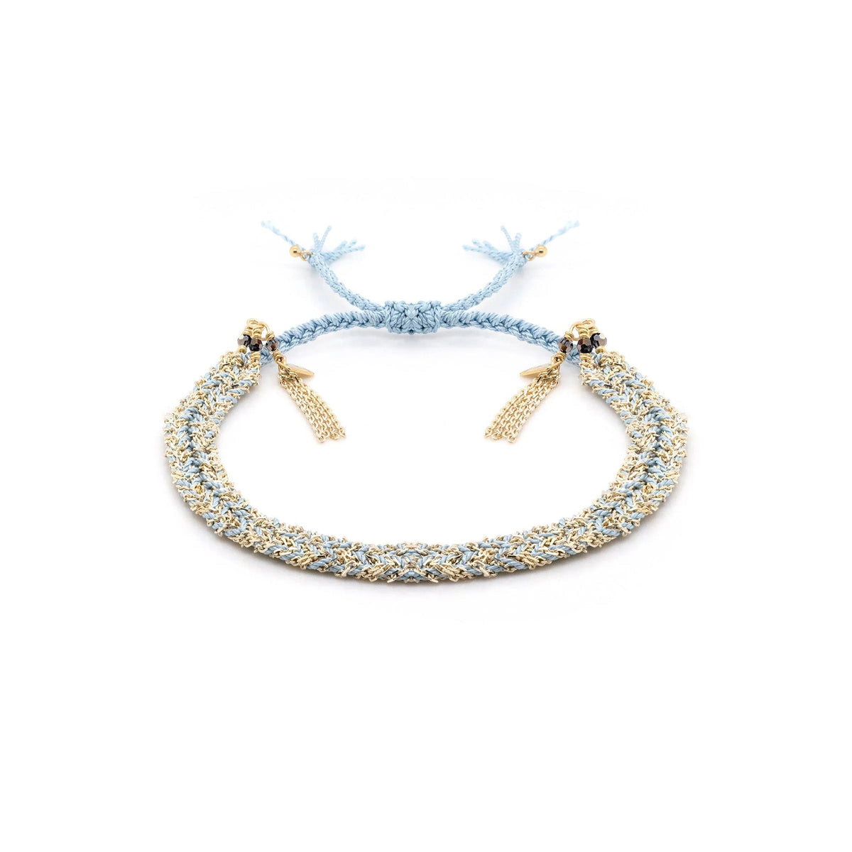 Marie Laure Chamorel Aqua Silk and Yellow Gold Vermeil Chain Woven 