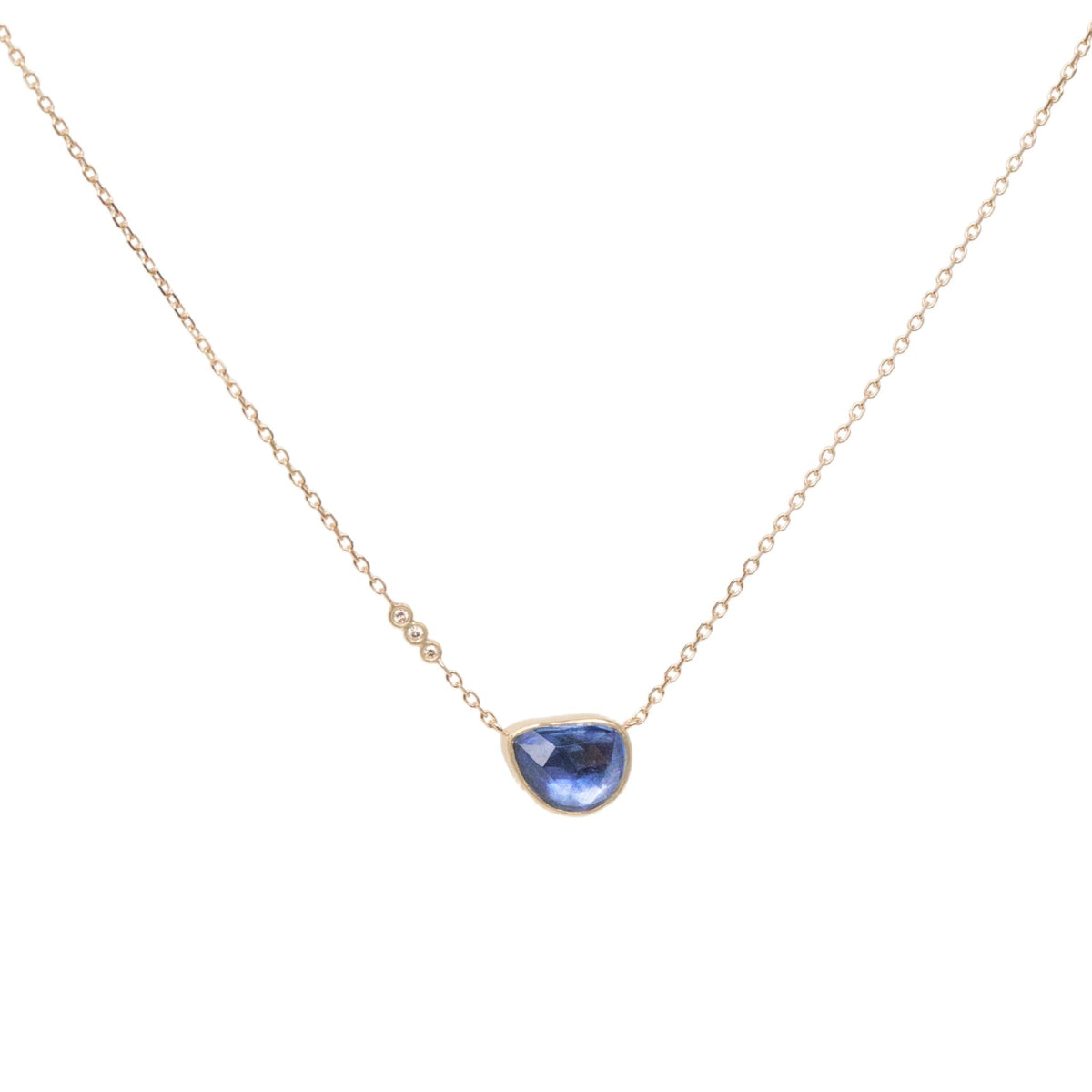 Asymmetrical Blue Sapphire Necklace with Diamond Chain Details - Peridot Fine Jewelry - Celine Daoust