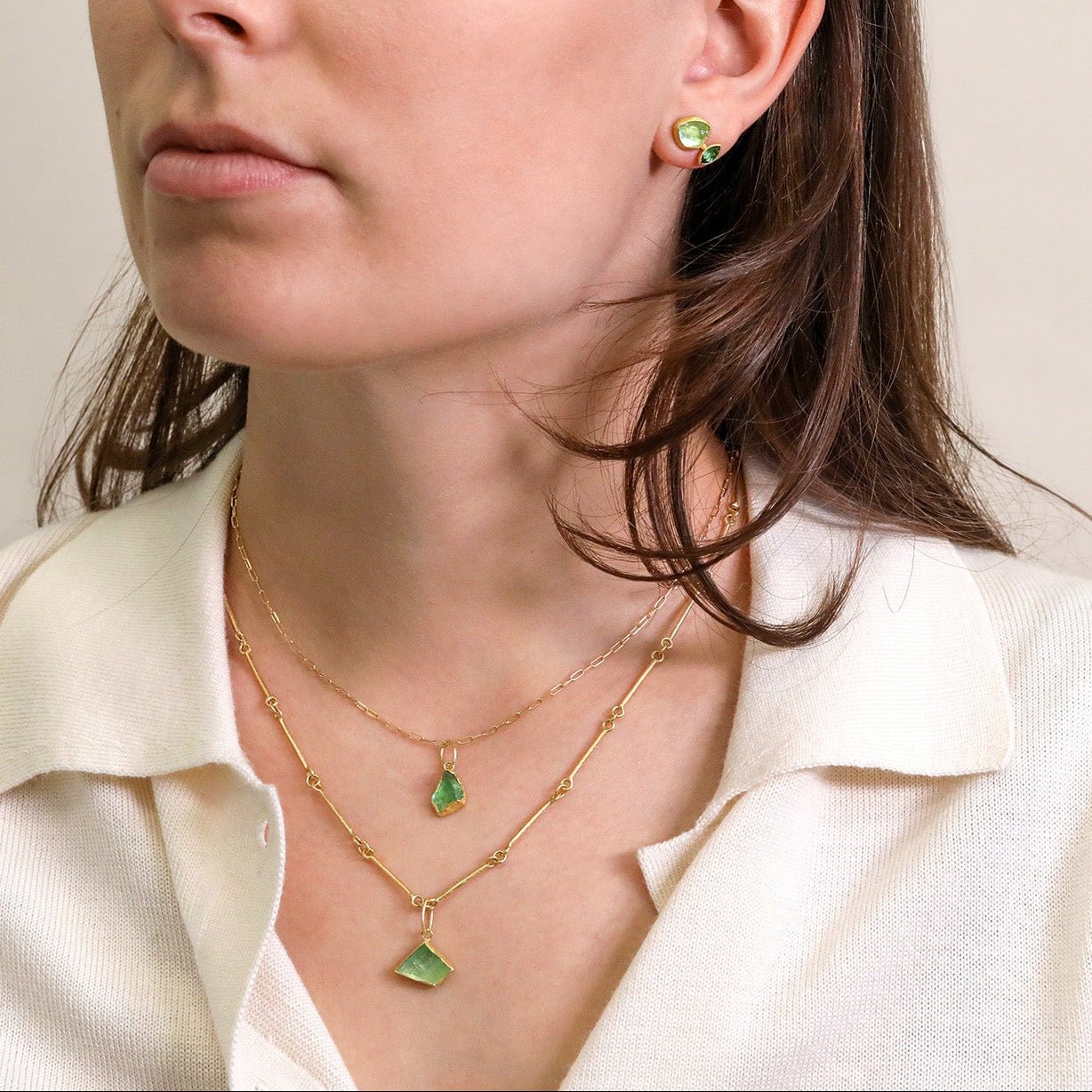 Asymmetrical Green Tourmaline "Crystal" Pendant - Peridot Fine Jewelry - Petra Class