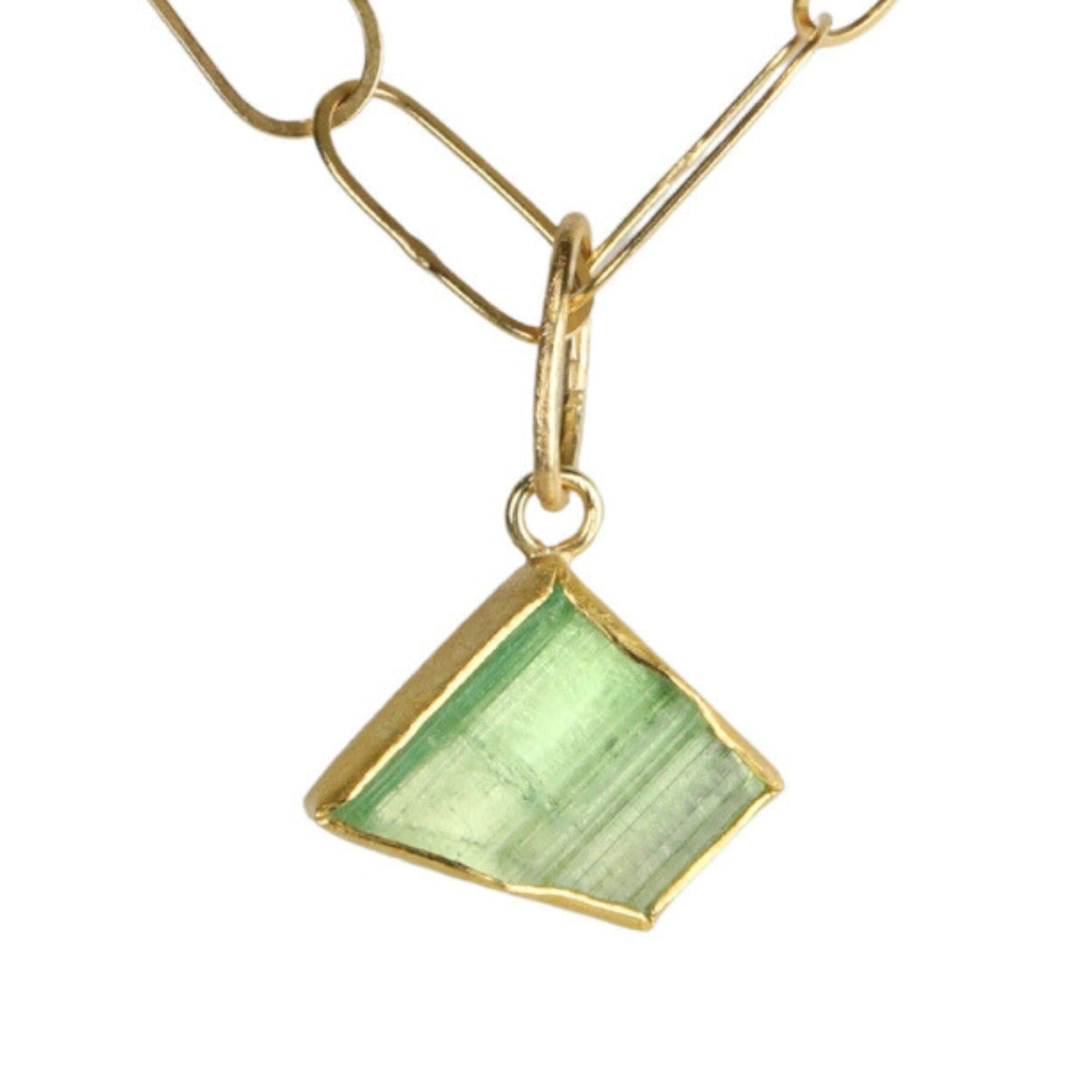 Asymmetrical Green Tourmaline "Crystal" Pendant - Peridot Fine Jewelry - Petra Class