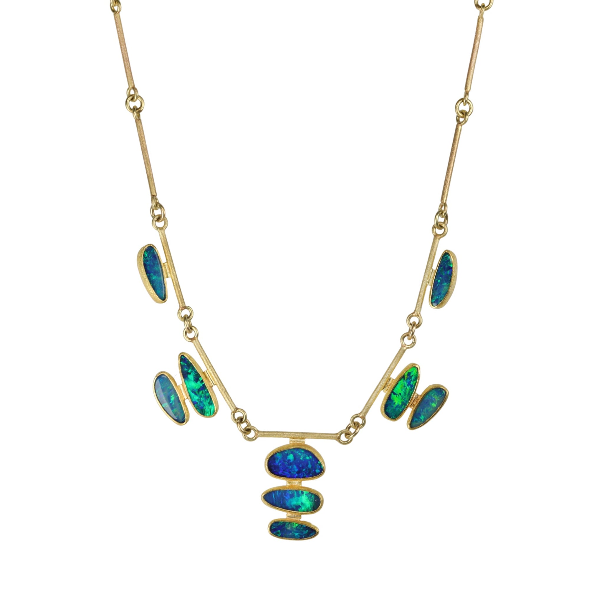 Australian Opal Doublet Necklace on 22K Gold Handmade Bar Chain - Peridot Fine Jewelry - Petra Class