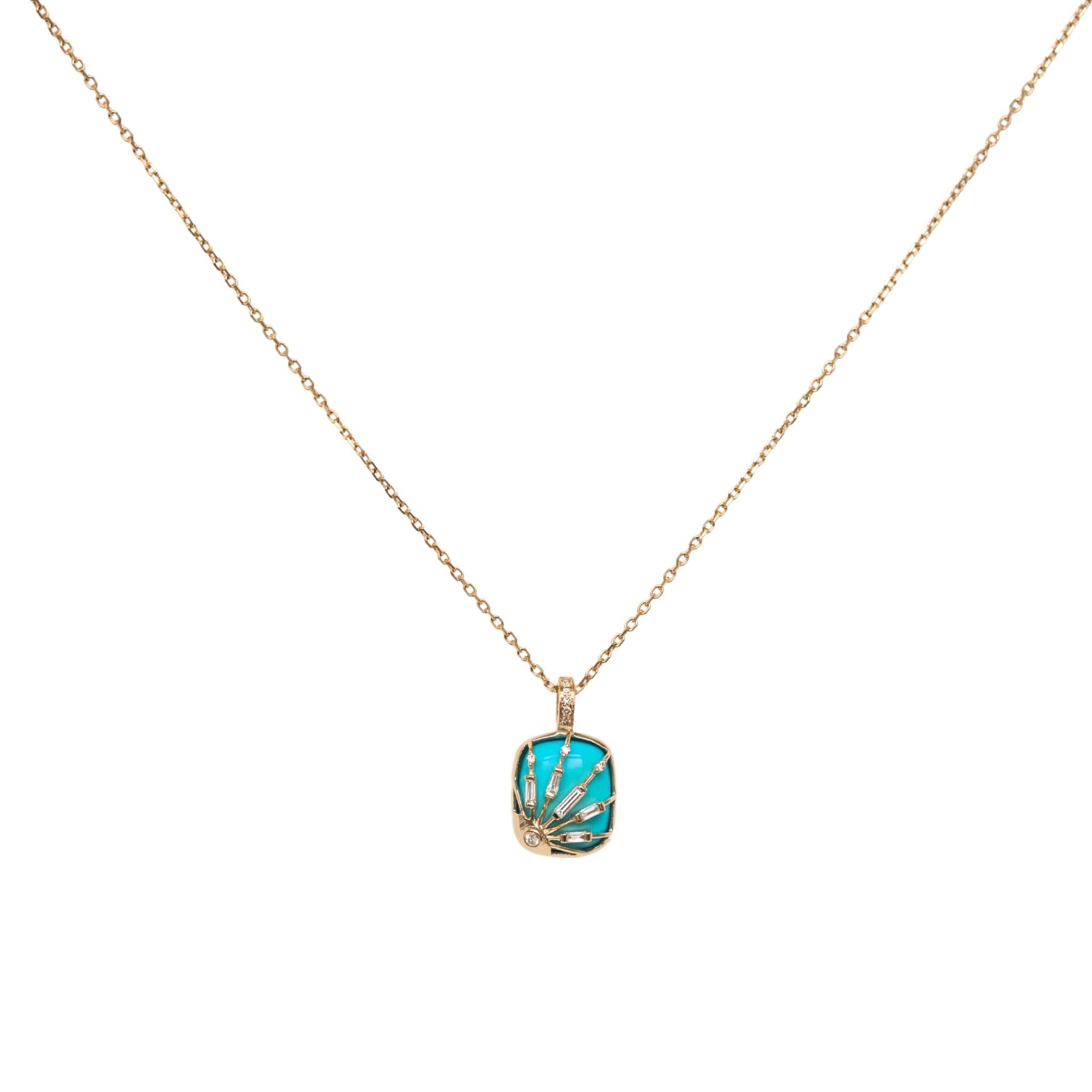 Baby Turquoise Sun and Diamond Necklace - Peridot Fine Jewelry - Celine Daoust