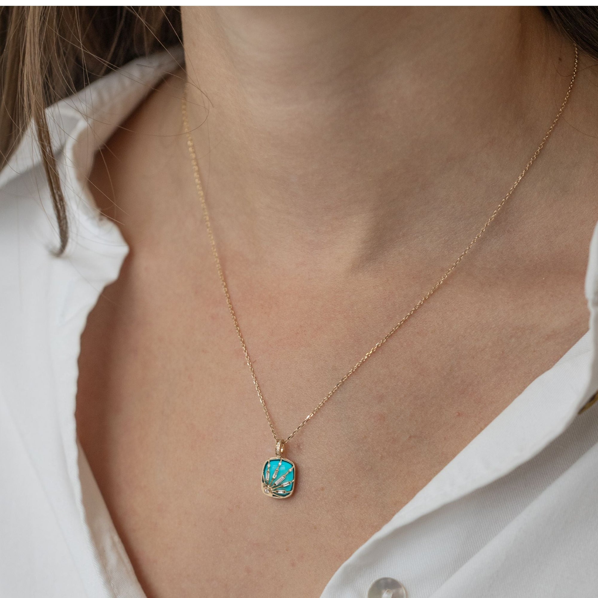 Baby Turquoise Sun and Diamond Necklace - Peridot Fine Jewelry - Celine Daoust