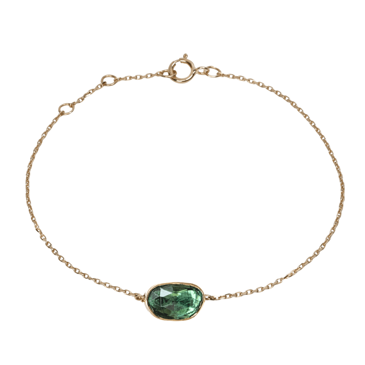 Bezel-Set Green Tourmaline Chain Bracelet - Peridot Fine Jewelry - Celine Daoust